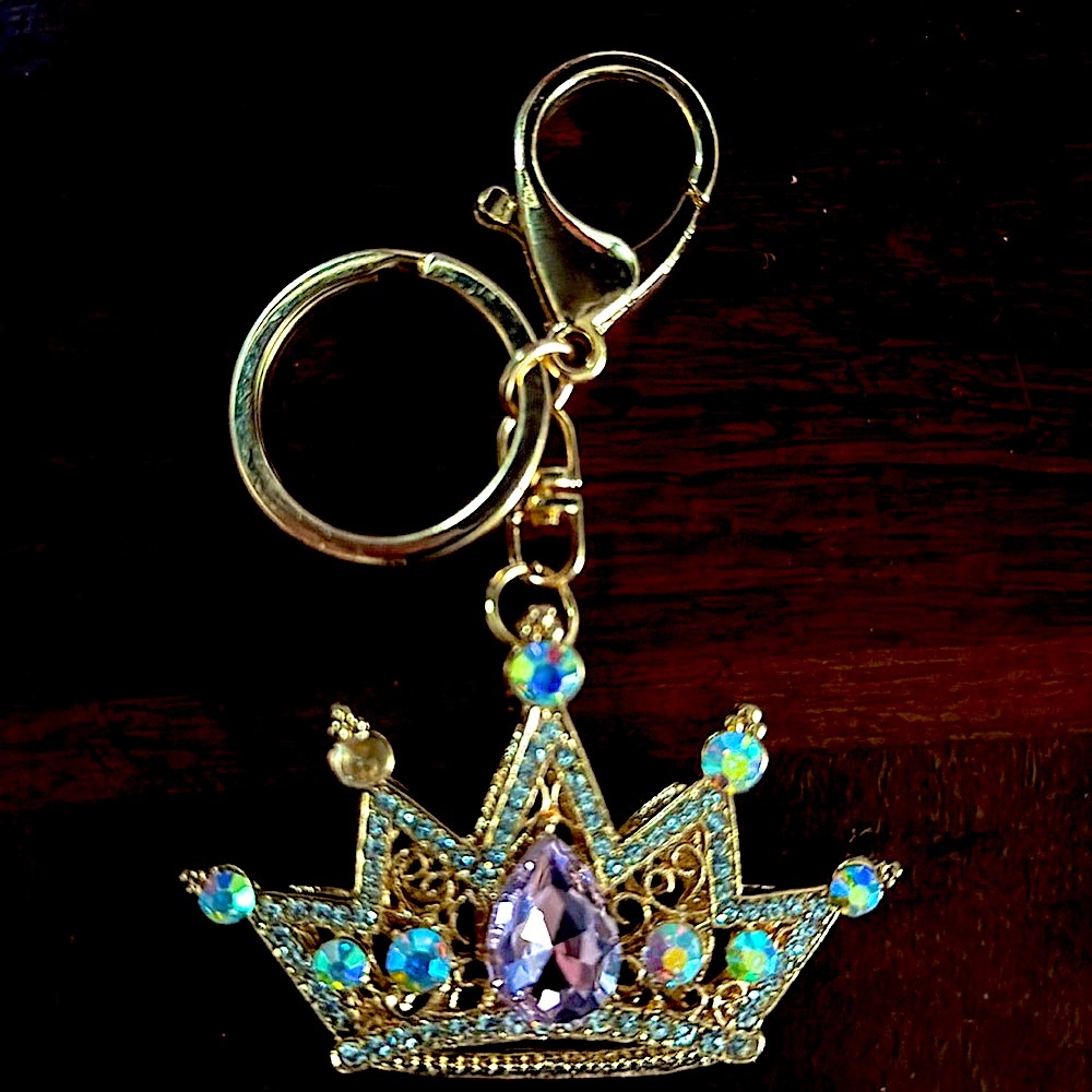 Rhinestone keychain key ring, crown sparkling ring, decor for bag purse charm. - Picture 3 of 3